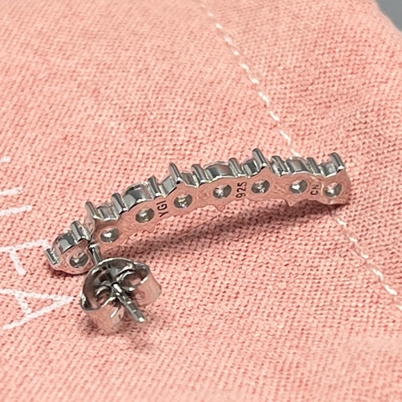 Lulea Sterling Silver Cubic Zirconia Curved Earrings. NWT - Picture 3 of 5